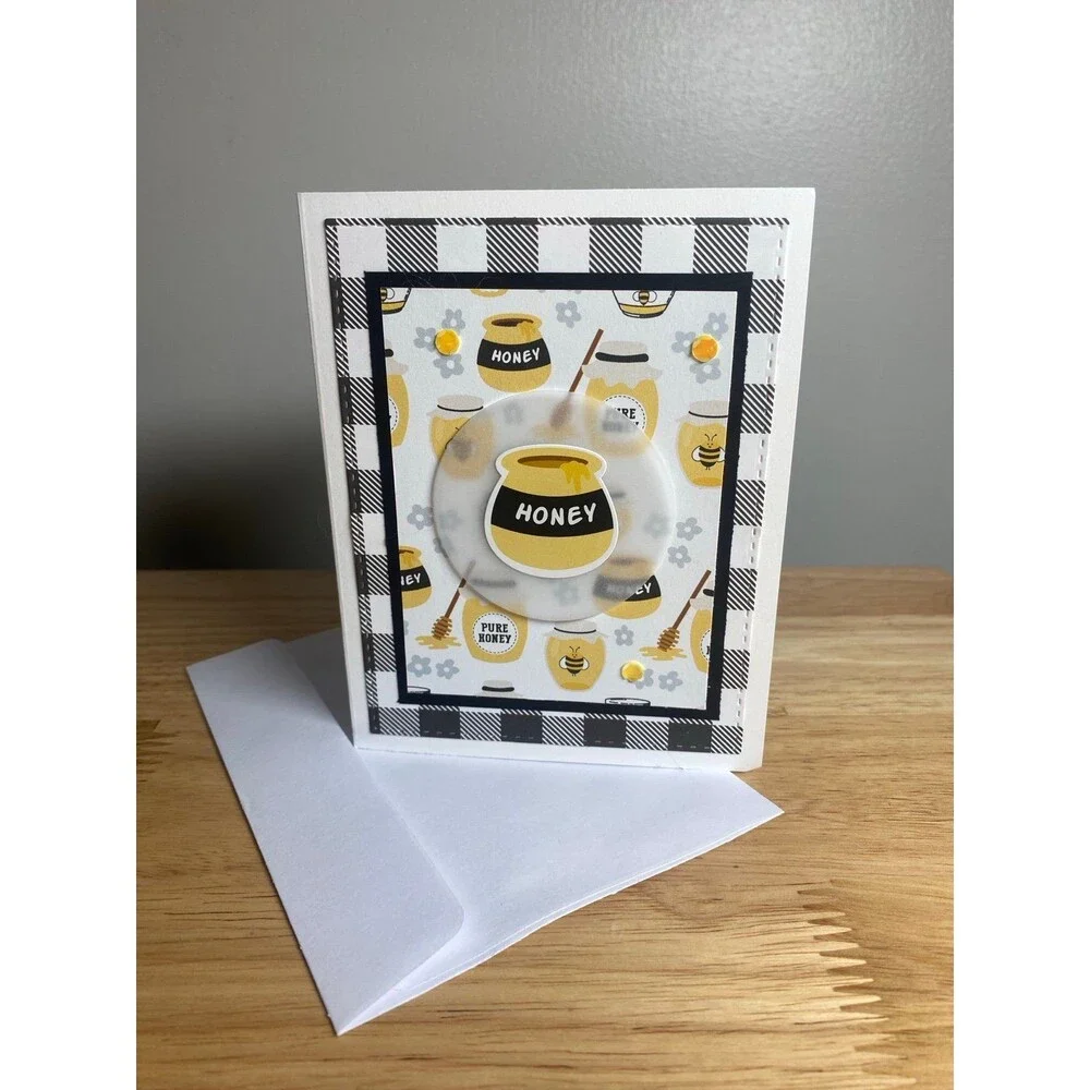 Bee & Honey Greeting Card – Handmade A2 Card – All Occasion Blank Card
